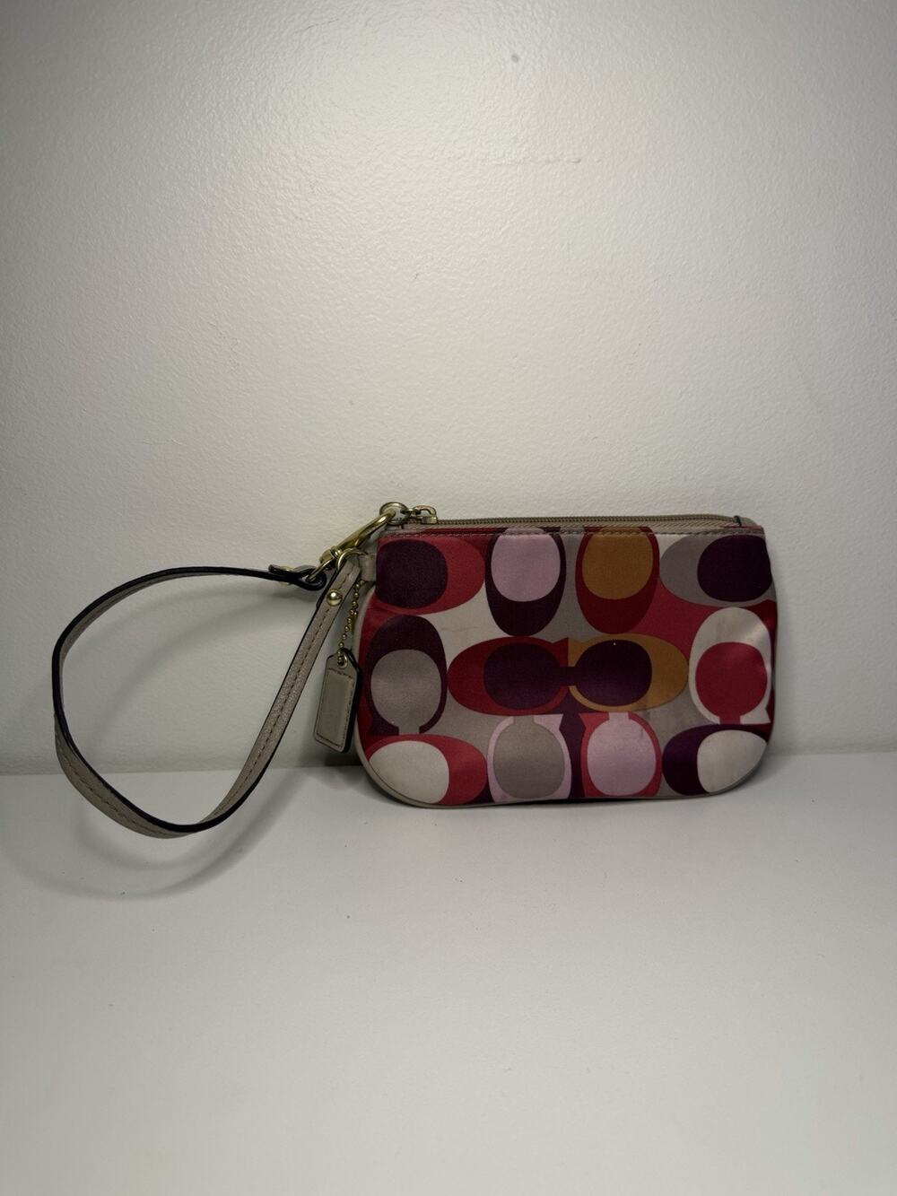 Coach Y2K Ashley Scarf Print Signature C Wristlet Pink Purple Satin Tiny Clutch